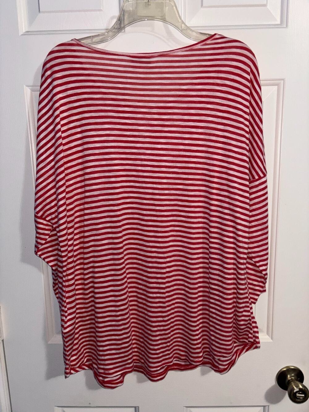 Jaclyn Smith Collection Women's XXL Red White Striped Slub Knit T-Shirt Top NWT